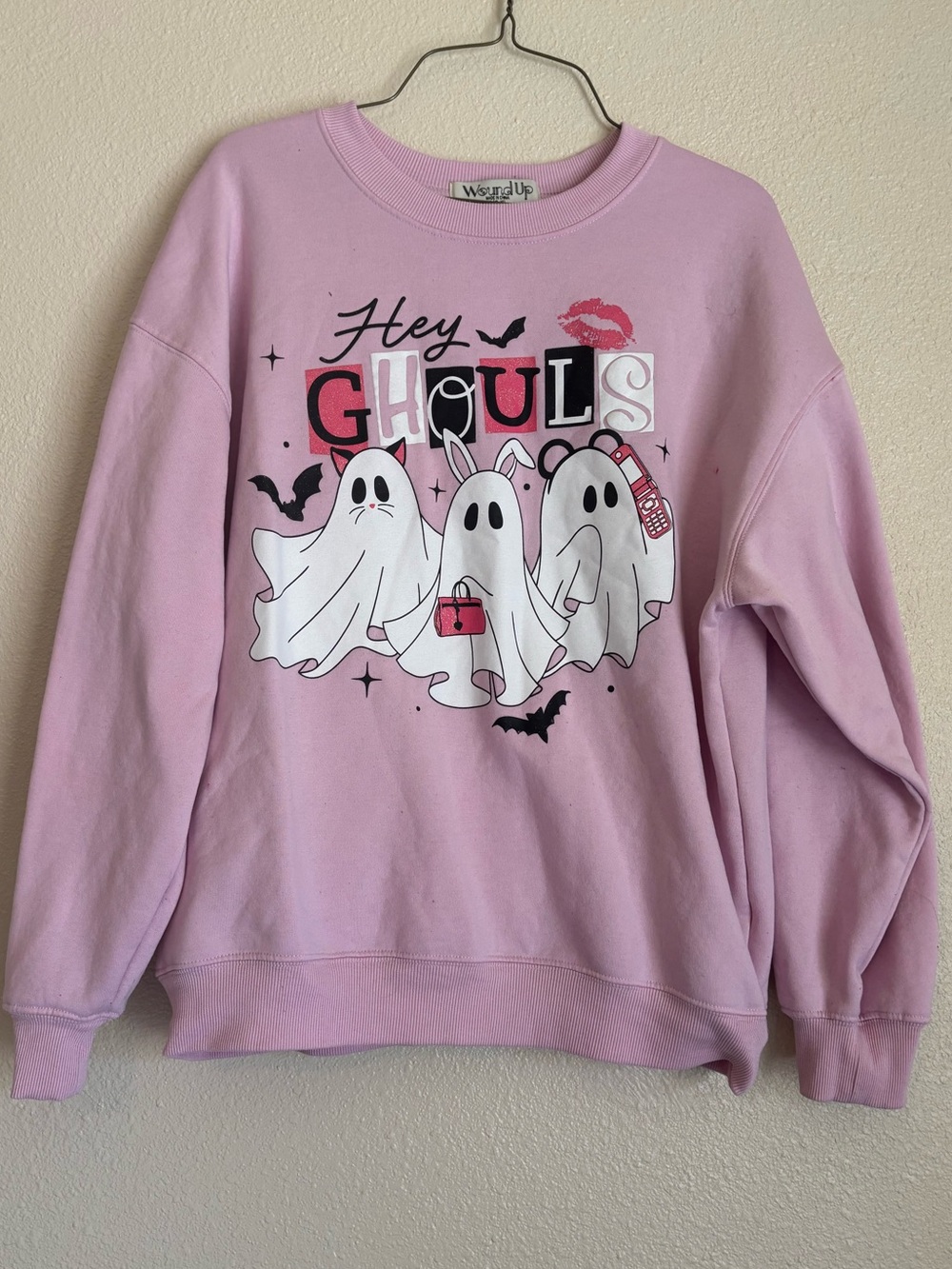 Wound Up Light Pink 'Hey Ghouls' Graphic Crewneck Sweatshirt